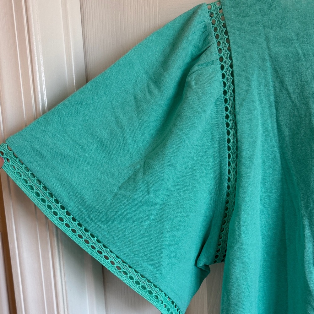 NWT LOFT Teal Puff Sleeve Tee with Crochet Trim - Picture 6 of 9